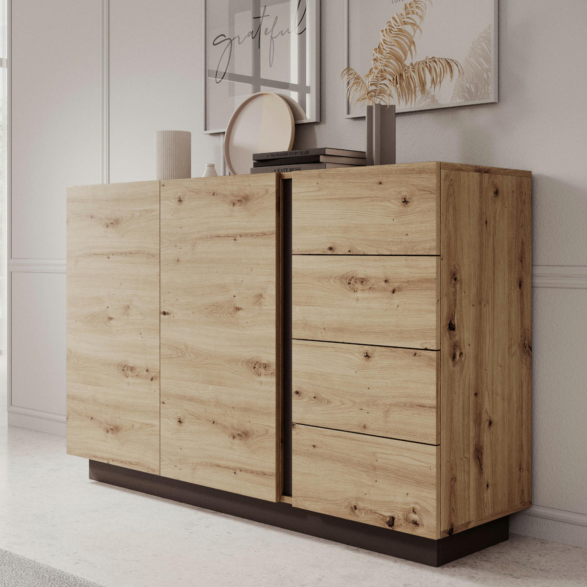 SIDEBOARD ANDEBU KOM3 ABS-Kante Eiche Eiche - Eichefarben/Braun, Glas/Holzwerkstoff (138/91/40cm) - Komodee