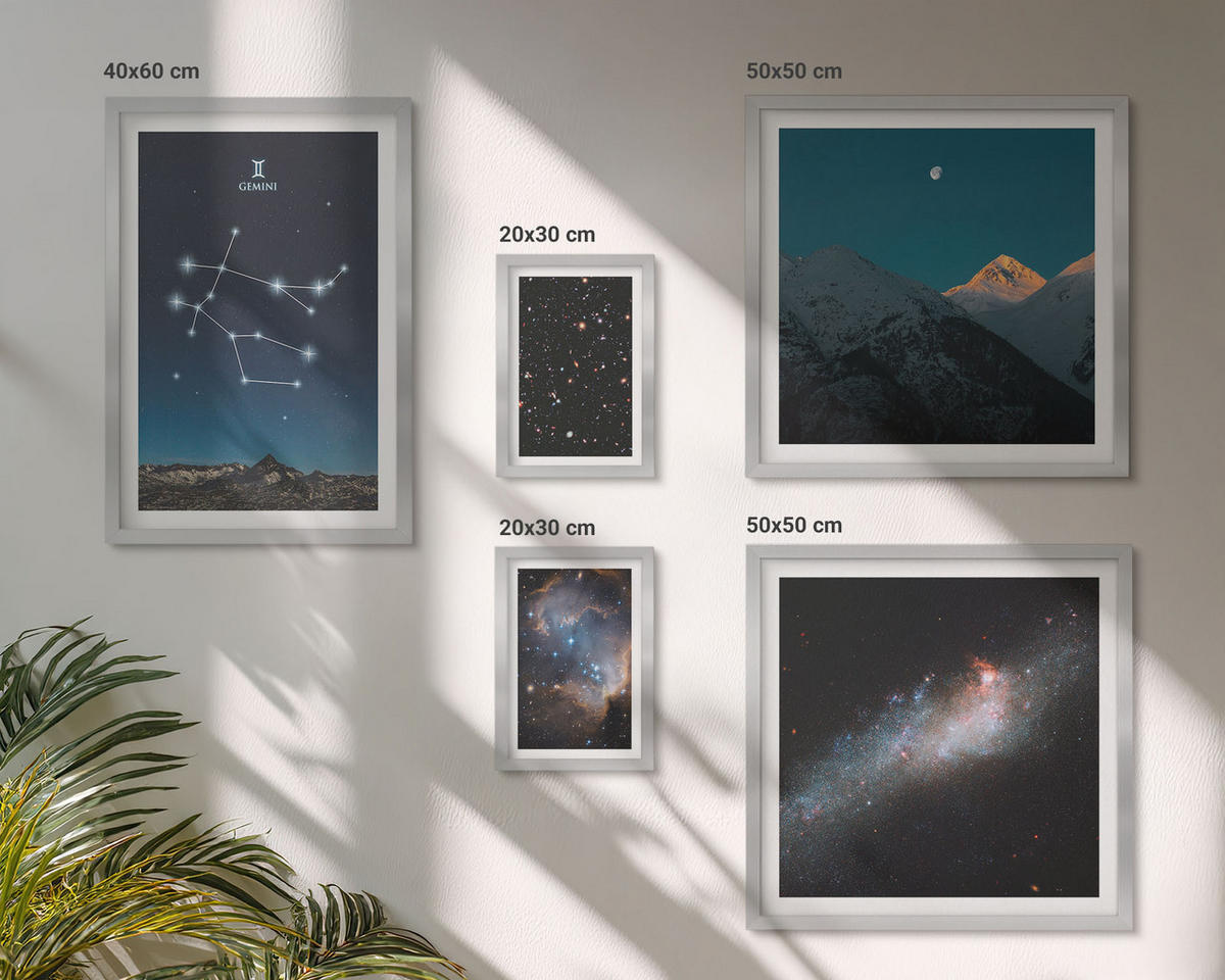 BILDER SET 5er Set - 50x50 cm & 20x30 cm & 40x60 cm Silberner Rahmen - Sterne der Zwillingsgalaxie - Silberfarben, Kunststoff (40/60cm) - TULUP