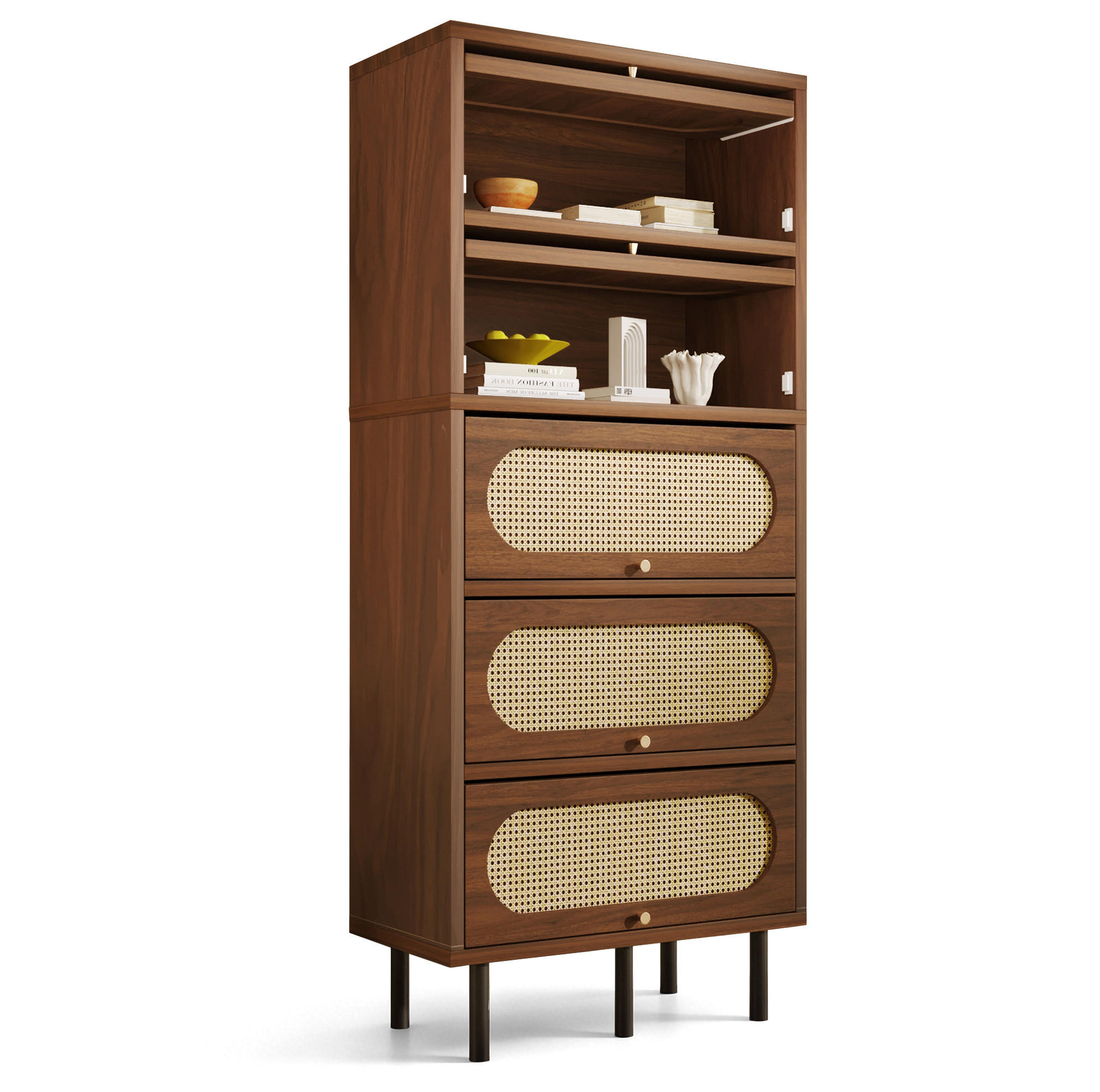 SIDEBOARD 80/40/163 cm Nussbaum aus Holz mit Rattan - Walnussfarben, Holzwerkstoff (40/163/80cm) - OKMYHOME