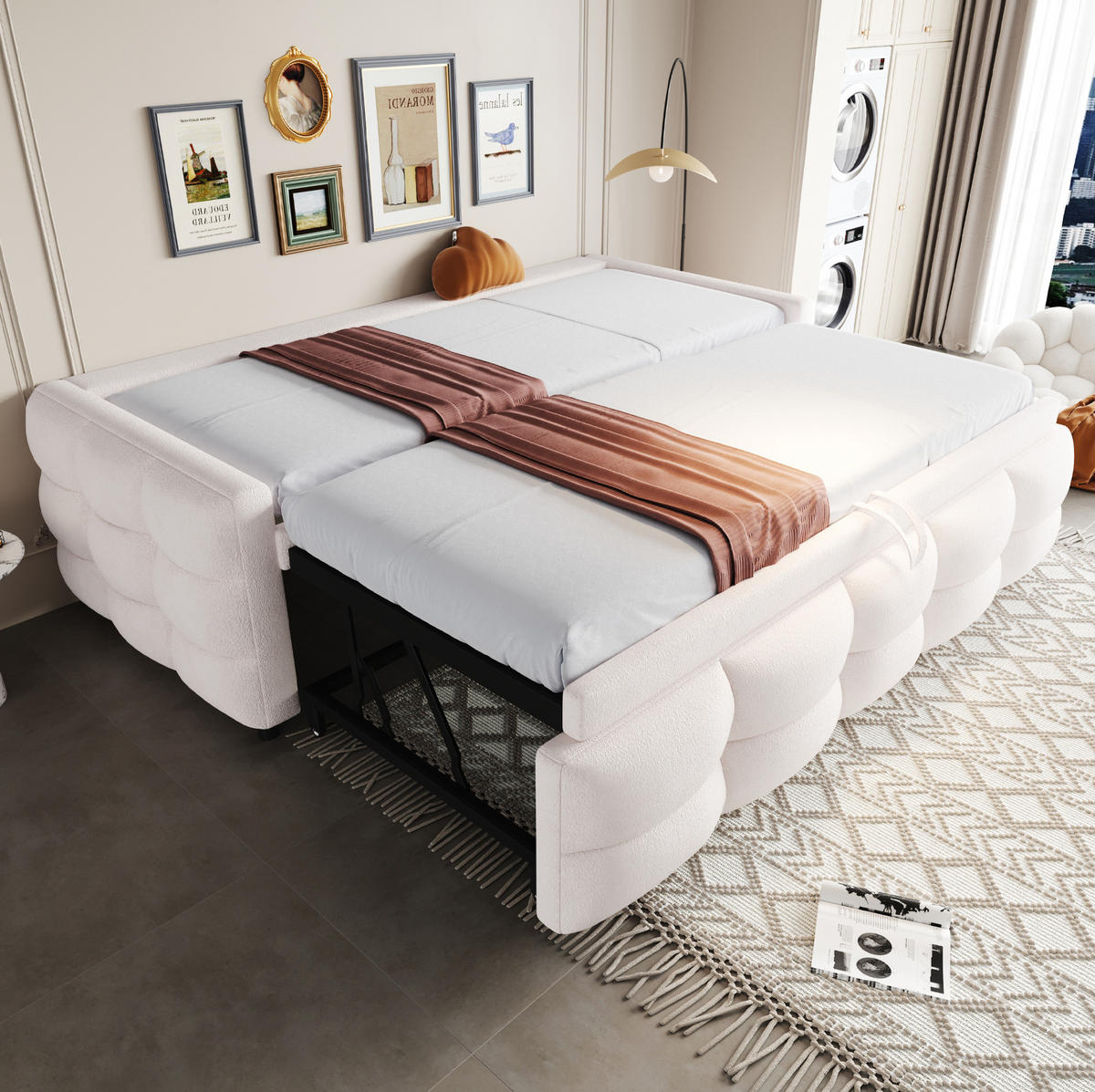 POLSTERBETT 90/190 cm Beige aus Teddy mit Ausziehfunktion - Beige, Textil (90/190cm) - OKMYHOME