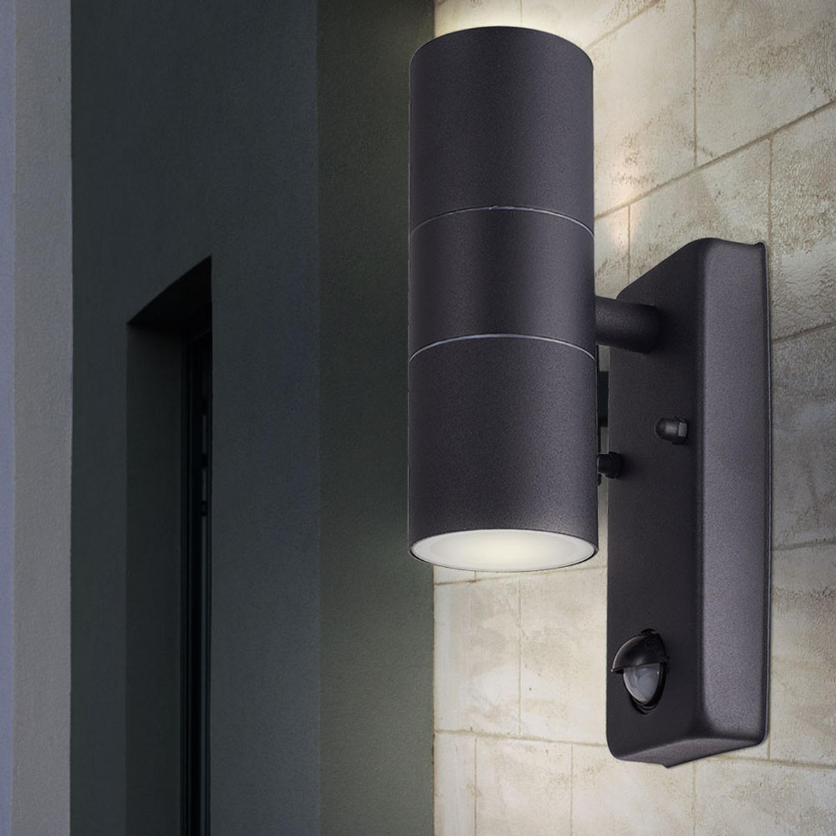 WANDLEUCHTE Alu-Druckguss Schwarz 2er Set - Schwarz, Glas (7.5/22/11.5cm)