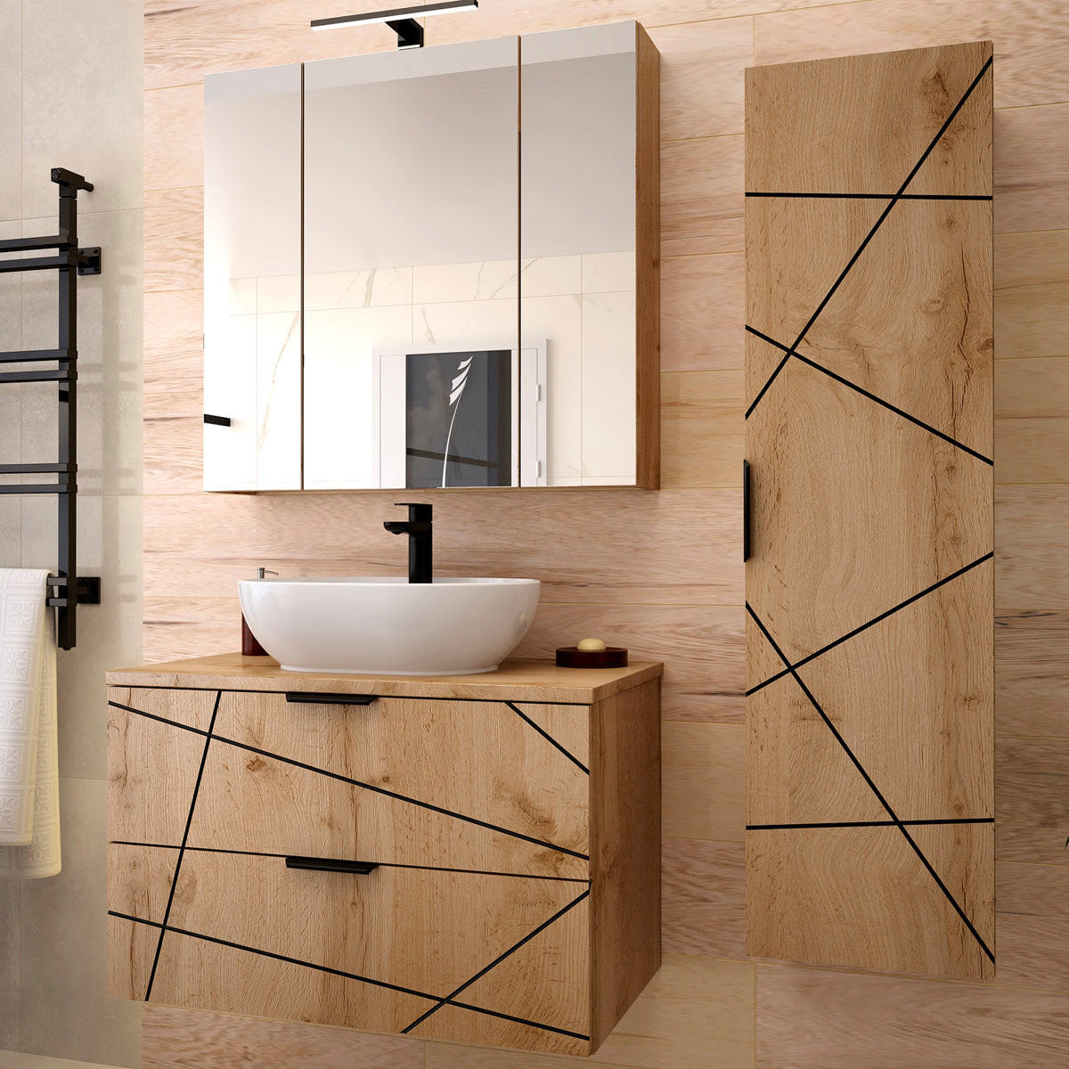 BADMÖBEL 80.6cm Teren 2er-Set Holz - Braun, Holzwerkstoff (80.6/52.2/46.5cm) - Petits-meubles