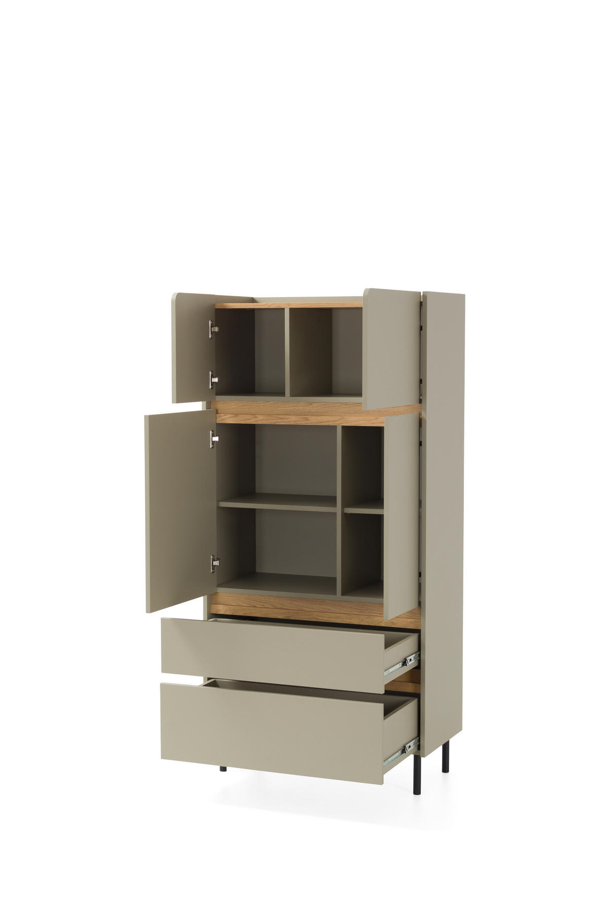 KOMMODE MURO 80/165/40cm mit 2 Schubladen 4 Türen Hellgrün - Hellgrün, Holzwerkstoff (80/165/40cm) - MASSENO