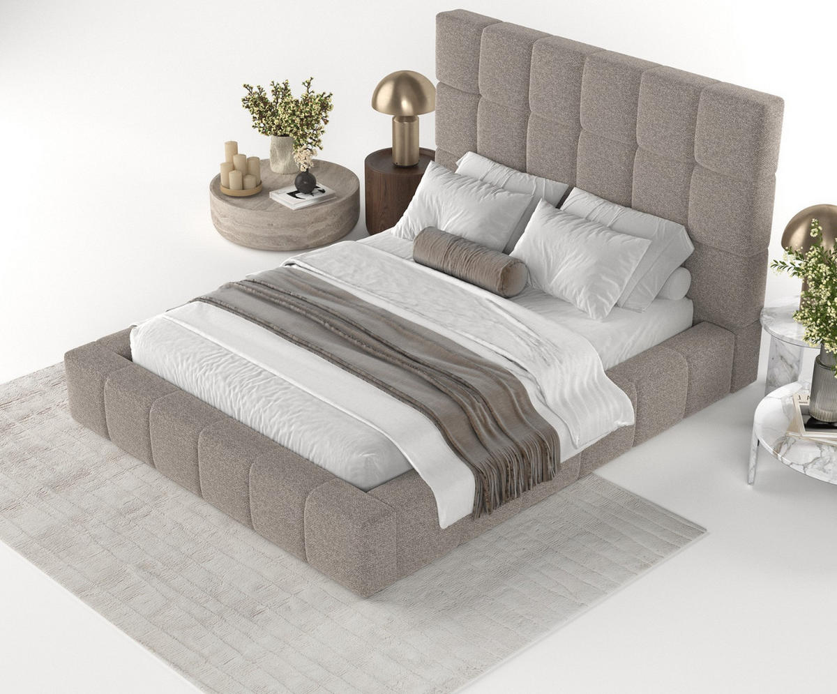 POLSTERBETT Skiathos mit Stauraum 200/200 cm Beige im Bubble Stoff - Beige/Schwarz, Holz/Holzwerkstoff (200/200cm) - AltaBeds