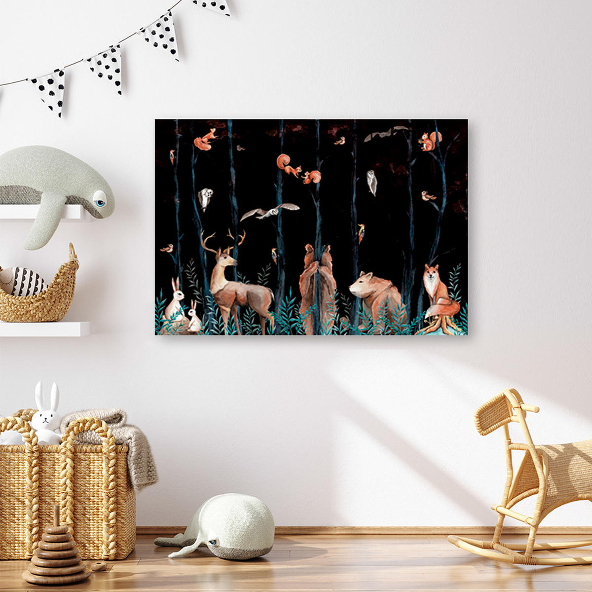 WANDBILD waldtiere hirschbär fuchs - Schwarz, Textil (60/40cm) - Feeby