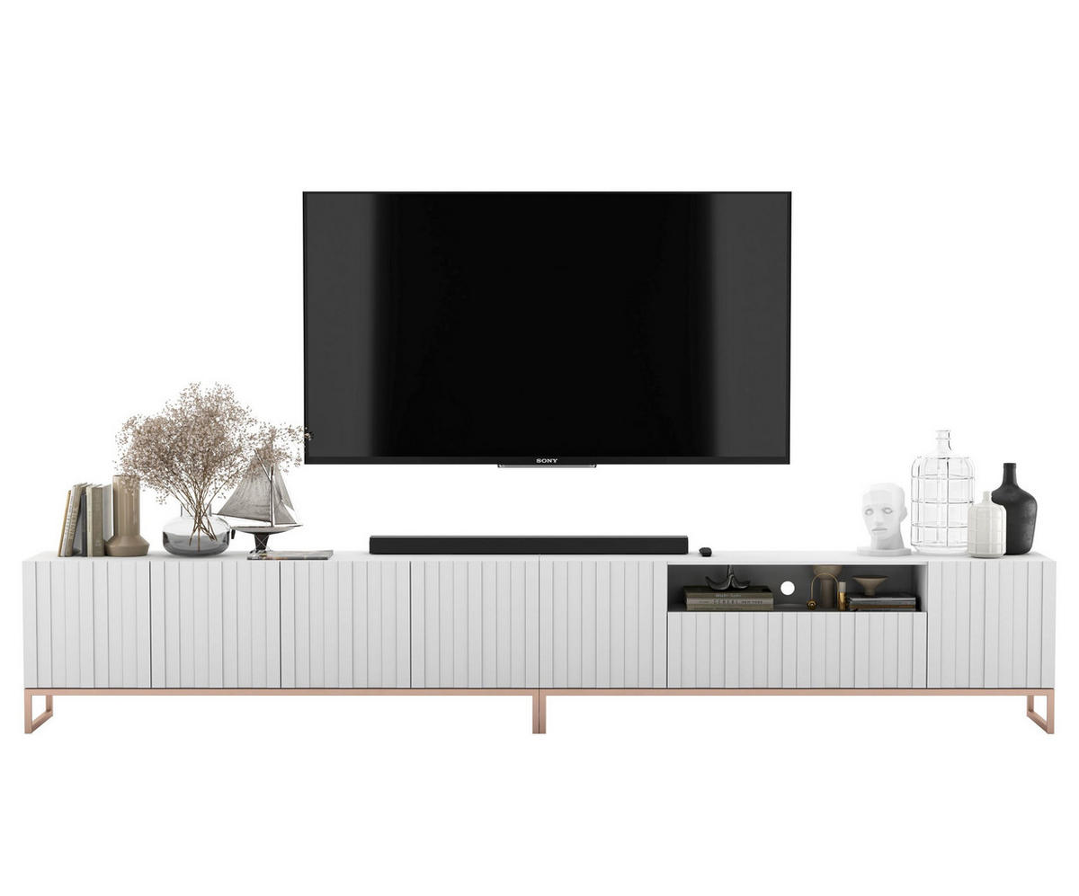 TV-LOWBOARD 2-er Set Elpis2 Weiß Matt mit Metallrahmen 150 cm - Weiß/Kupferfarben, Holzwerkstoff/Metall (300/51.5/36.5cm) - Meble Lindner