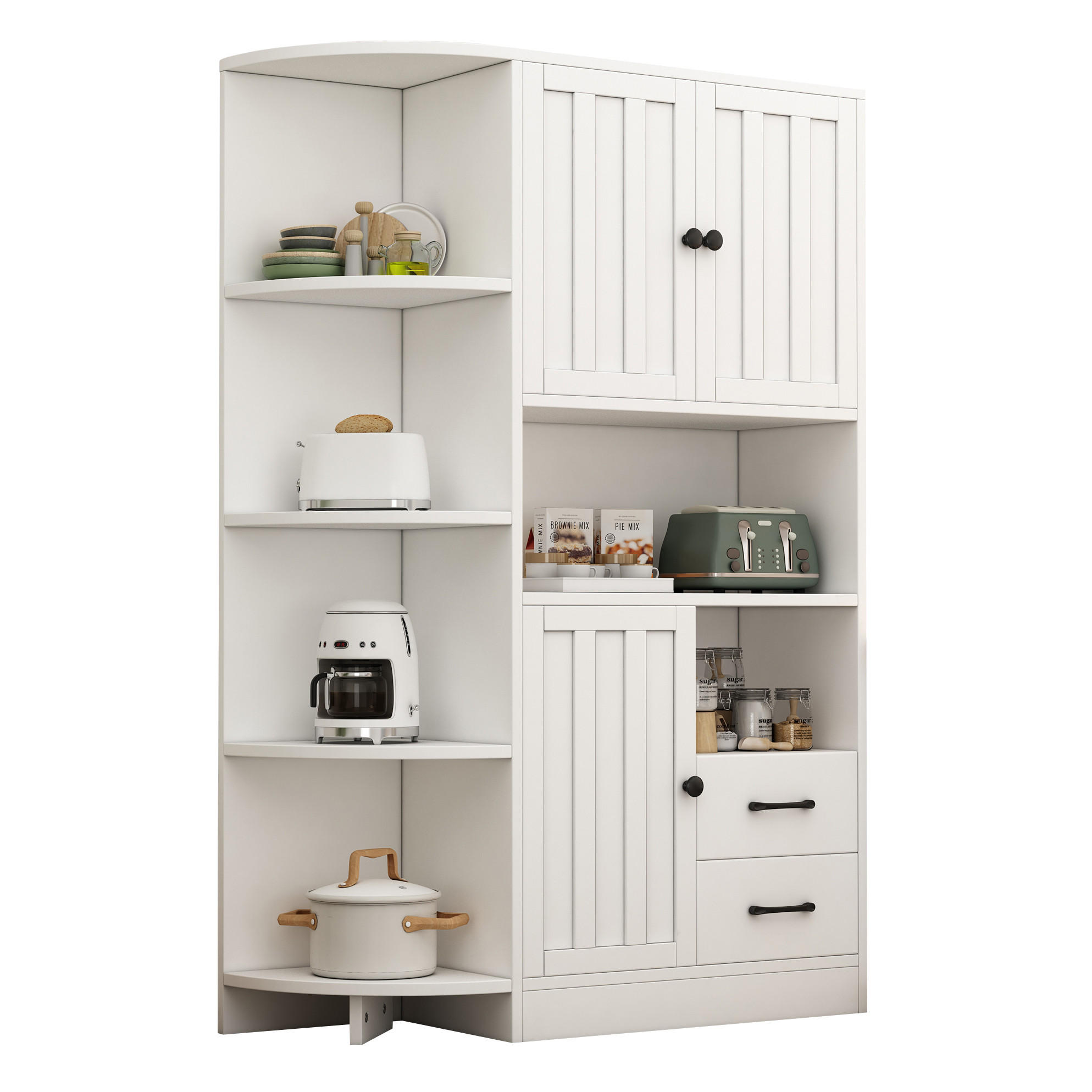 HIGHBOARD 104/155/35 cm Weiß aus Spanplatte mit 14 Ablageflächen - Weiß, Holzwerkstoff (35/155/104cm) - OKMYHOME