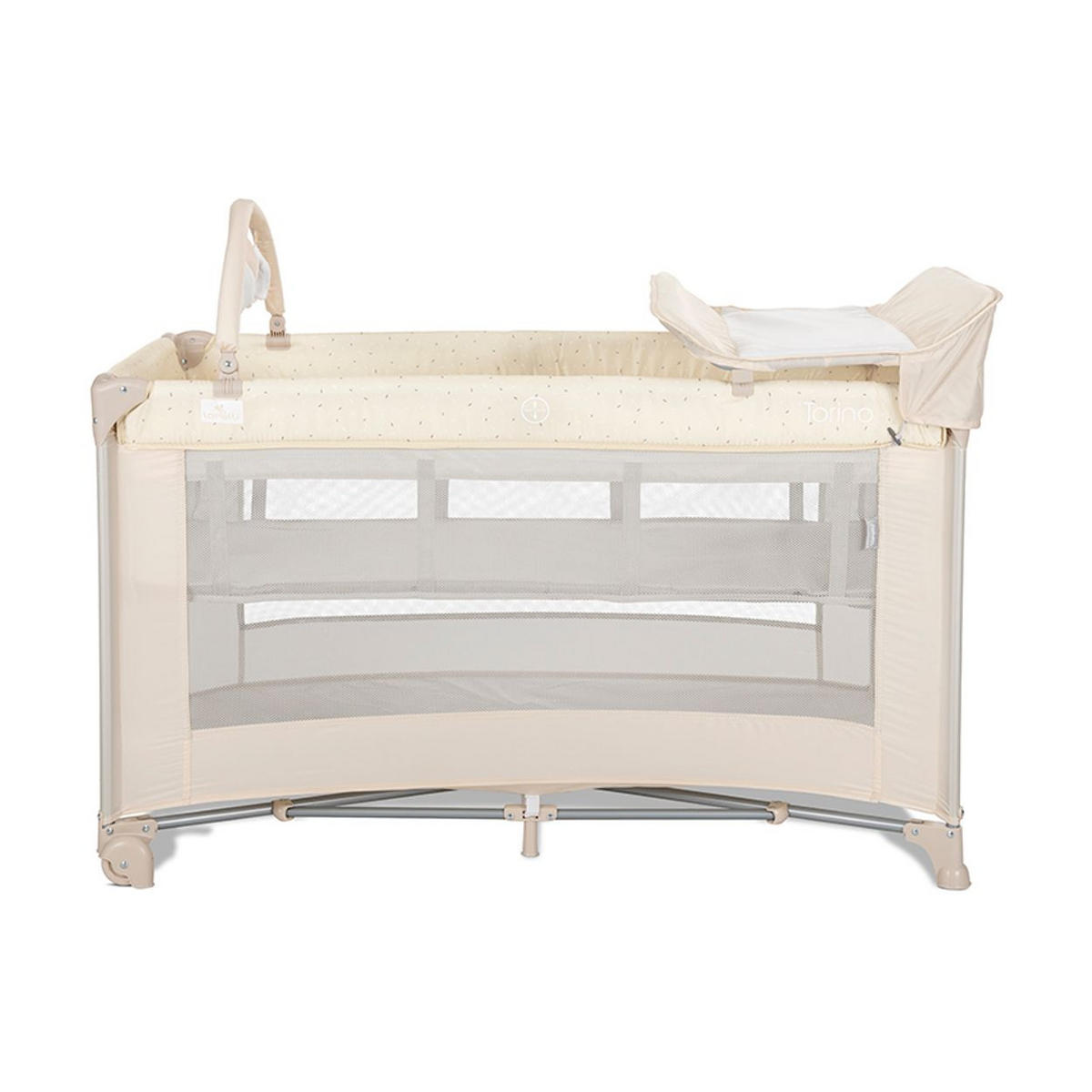 REISEBETT Torino plus 2 creme Wickelauflage Spielbogen Räder faltbar - Beige, Kunststoff (70/127cm) - Lorelli