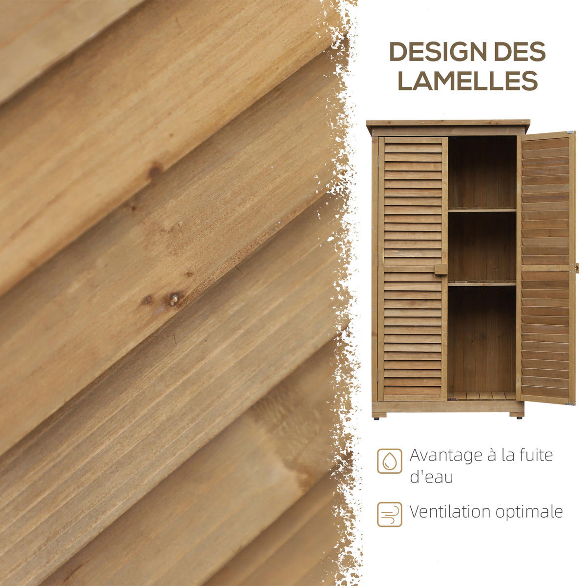 GERÄTESCHUPPEN DE-17605 2 Jalousietüren mit Bitumendach Naturholz - Naturfarben, Holz (87/160/46.5cm) - ComfortXL