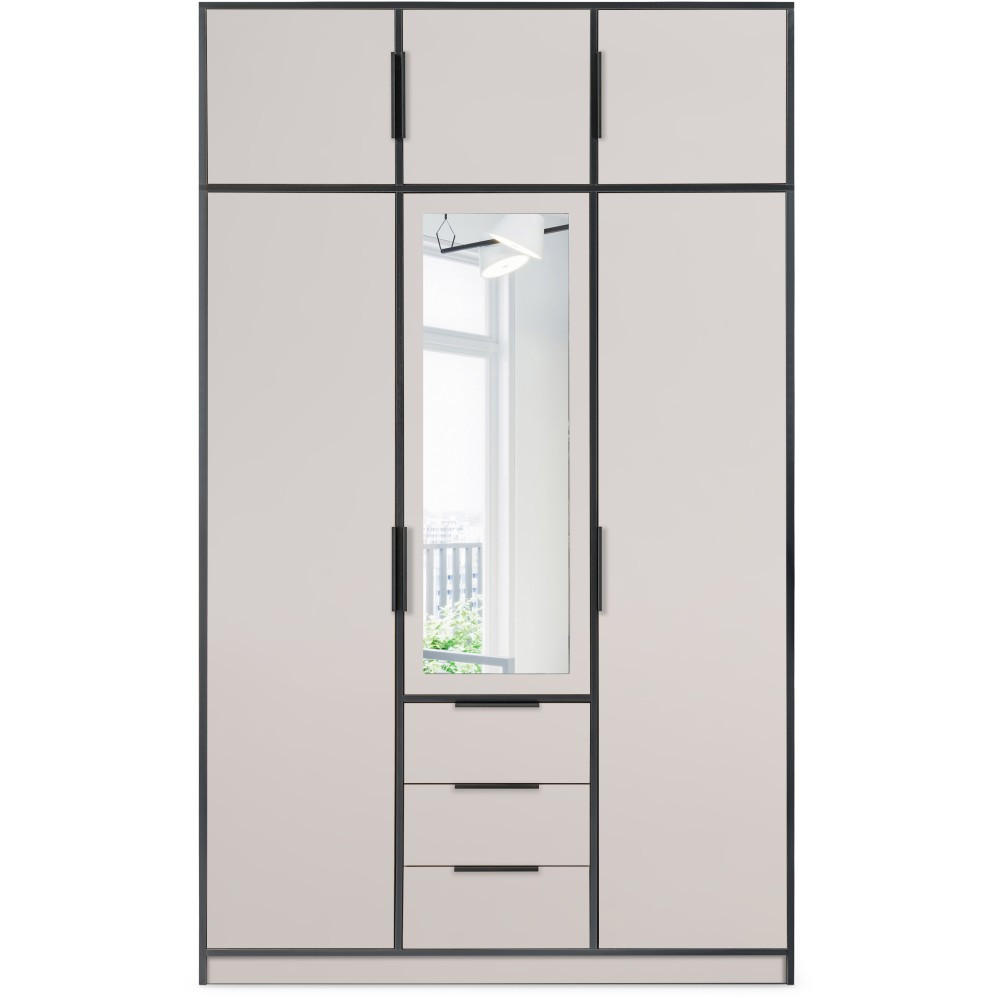 DREHTÜRENSCHRANK Livo mit 3 Türen und 3 Schubladen, mit Schrankaufsatz, kaschmir+schwarz, 150 cm - Kaschmir/Schwarz, Holzwerkstoff (150/245/57cm) - Beautysofa