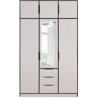 DREHTÜRENSCHRANK Livo mit 3 Türen und 3 Schubladen, mit Schrankaufsatz, kaschmir+schwarz, 150 cm - Kaschmir/Schwarz, Holzwerkstoff (150/245/57cm) - Beautysofa