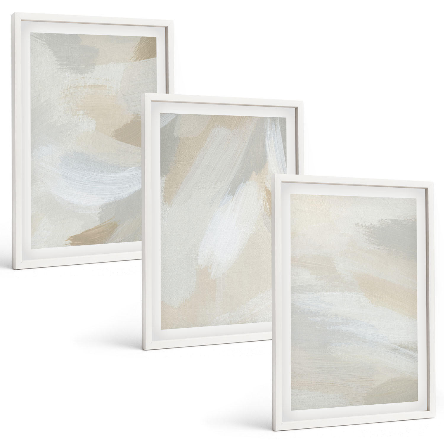 BILDER SET 3er Set - 40x60 cm Weißer Rahmen - Abstrakter Pinselhintergrund - Weiß, Kunststoff (40/60cm) - TULUP
