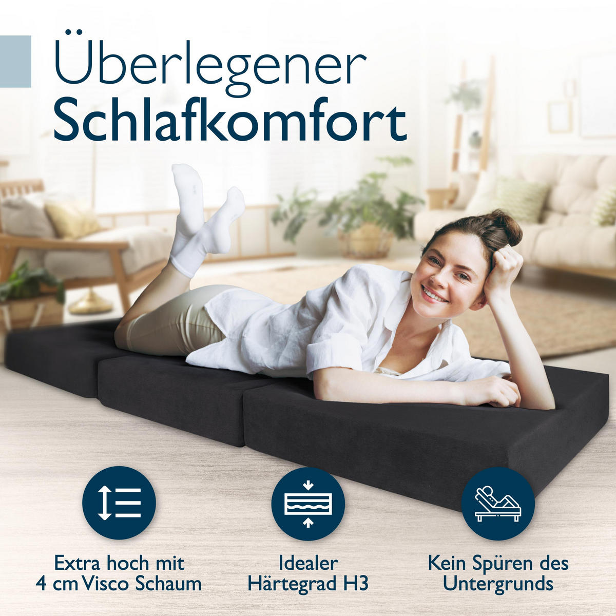 VISCO KLAPPMATRATZE VS95 201/90/14 cm Anthrazit - Anthrazit, Kunststoff/Textil (90/201cm) - Beautissu 