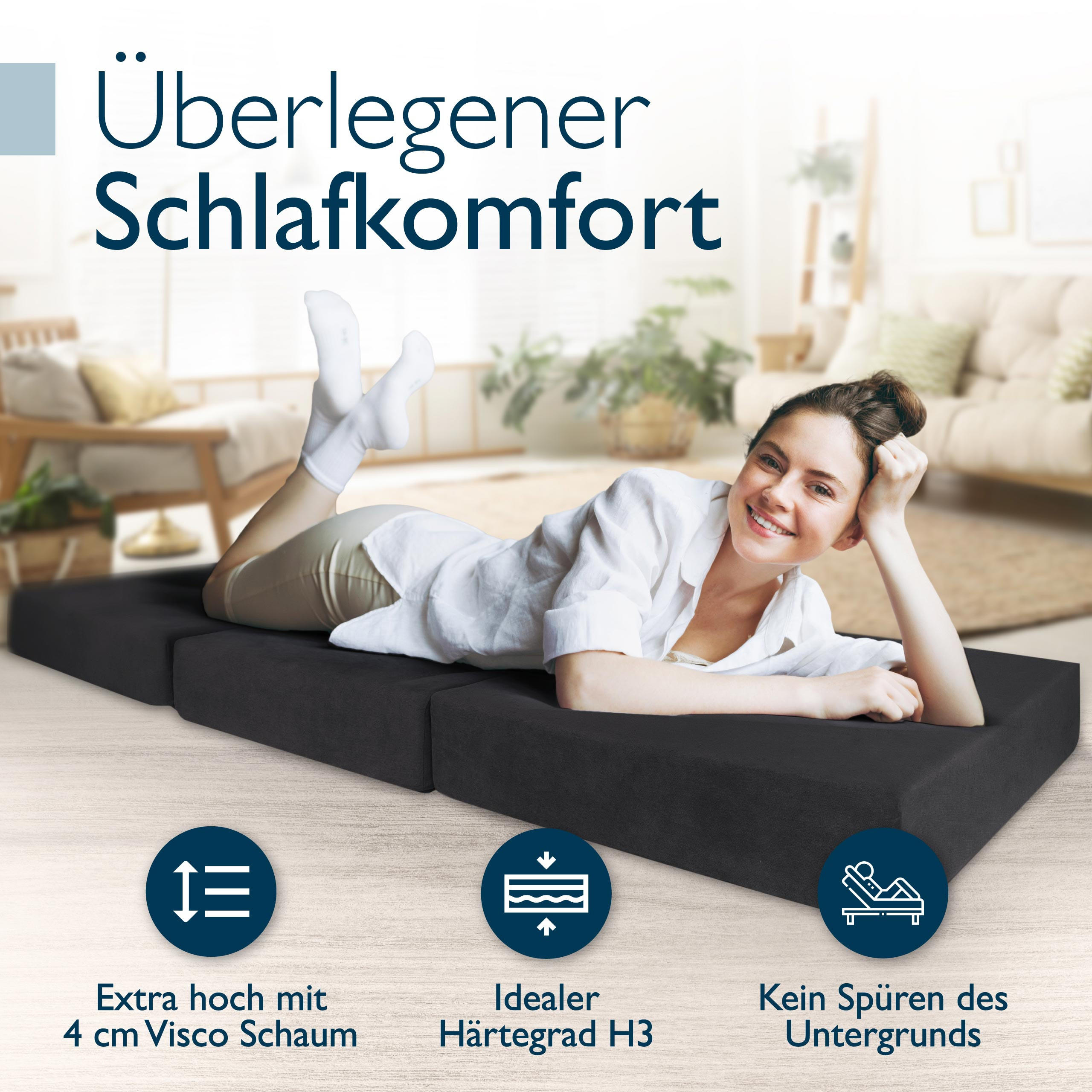 Thumbnail - Beautissu  Visco, Anthrazit, Kunststoff, H3, Füllung: Viskoelastischer Kern,Viskoelastischer Kern, Rechteckig, 75x195 cm...