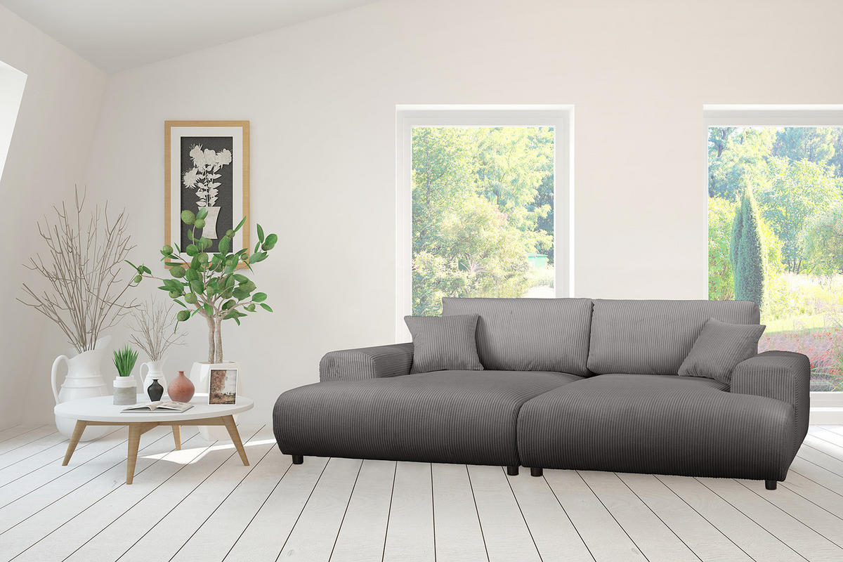 BIGSOFA - Schwarz/Grau, Kunststoff/Textil (237/79/144cm) - home24