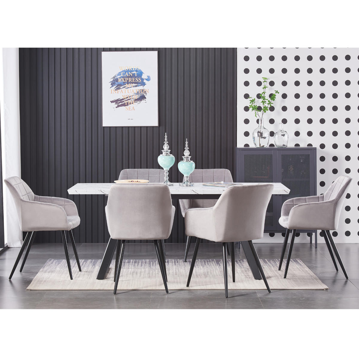 ESSZIMMERSTUHL Samt 4-teilig Hellgrau - Hellgrau, Metall (55/82/59cm) - Life Interiors