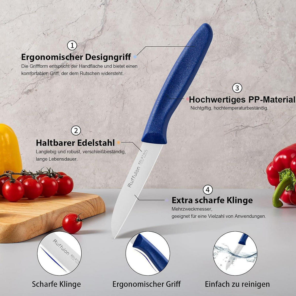 SCHÄLMESSER 6-teiliges Set Rostfreier Stahl Blau - Blau, Metall (19cm)