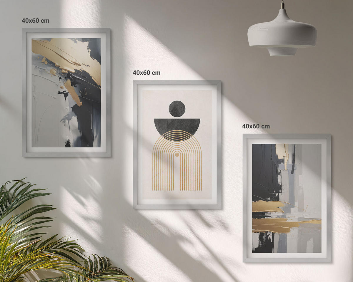BILDER SET 3er Set - 40x60 cm Silberner Rahmen - Abstrakte Geometrie Eleganz - Silberfarben, Kunststoff (40/60cm) - TULUP