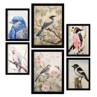 POSTER Set Mit 6 Vögel Illustrationen A3 & A4 Schwarzer Rahmen - Schwarz, Papier (29/3cm) - Nacnic