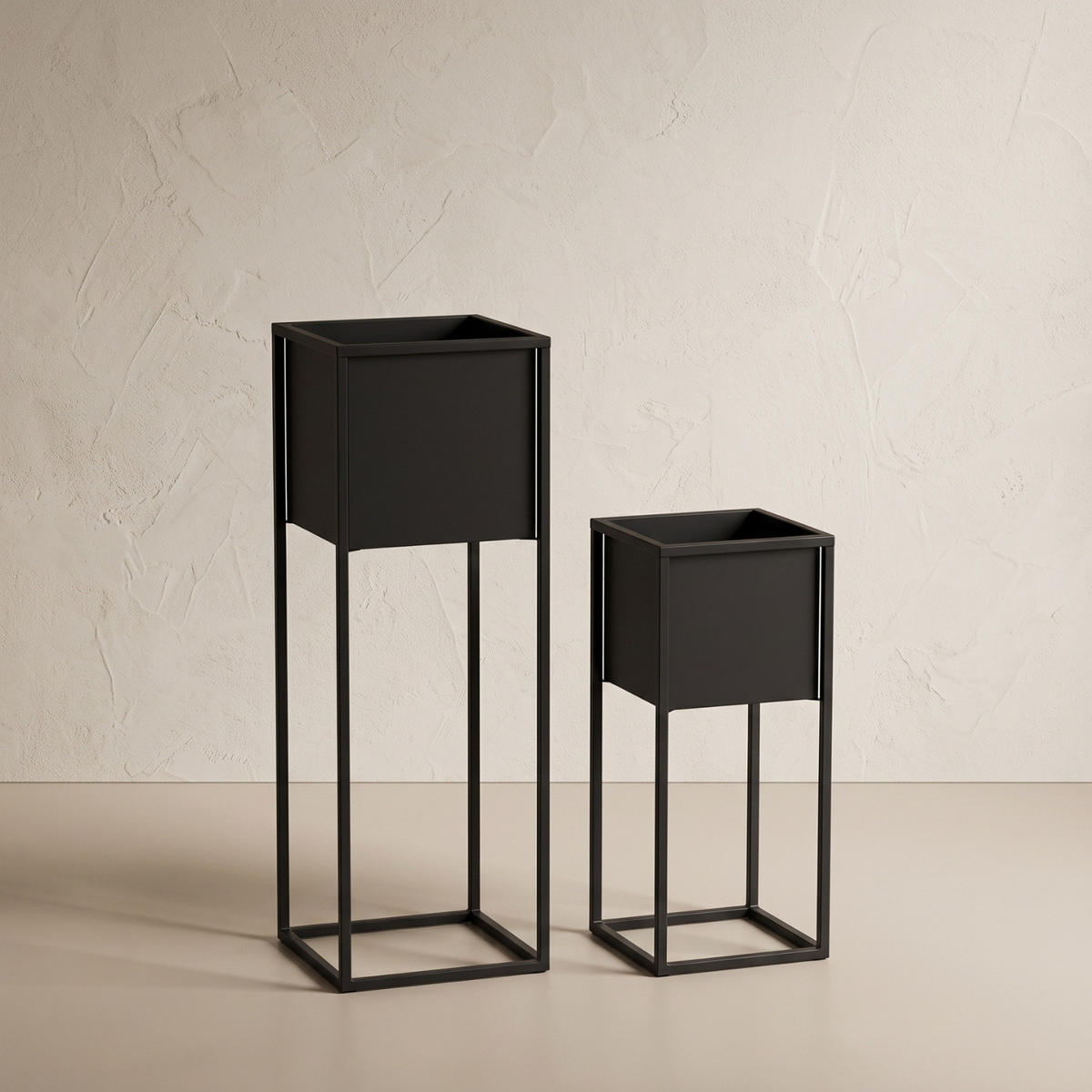 BLUMENTISCH 2er-Set quadratisch Schwarz - Schwarz, Metall (20/60/20cm) - EDENIA