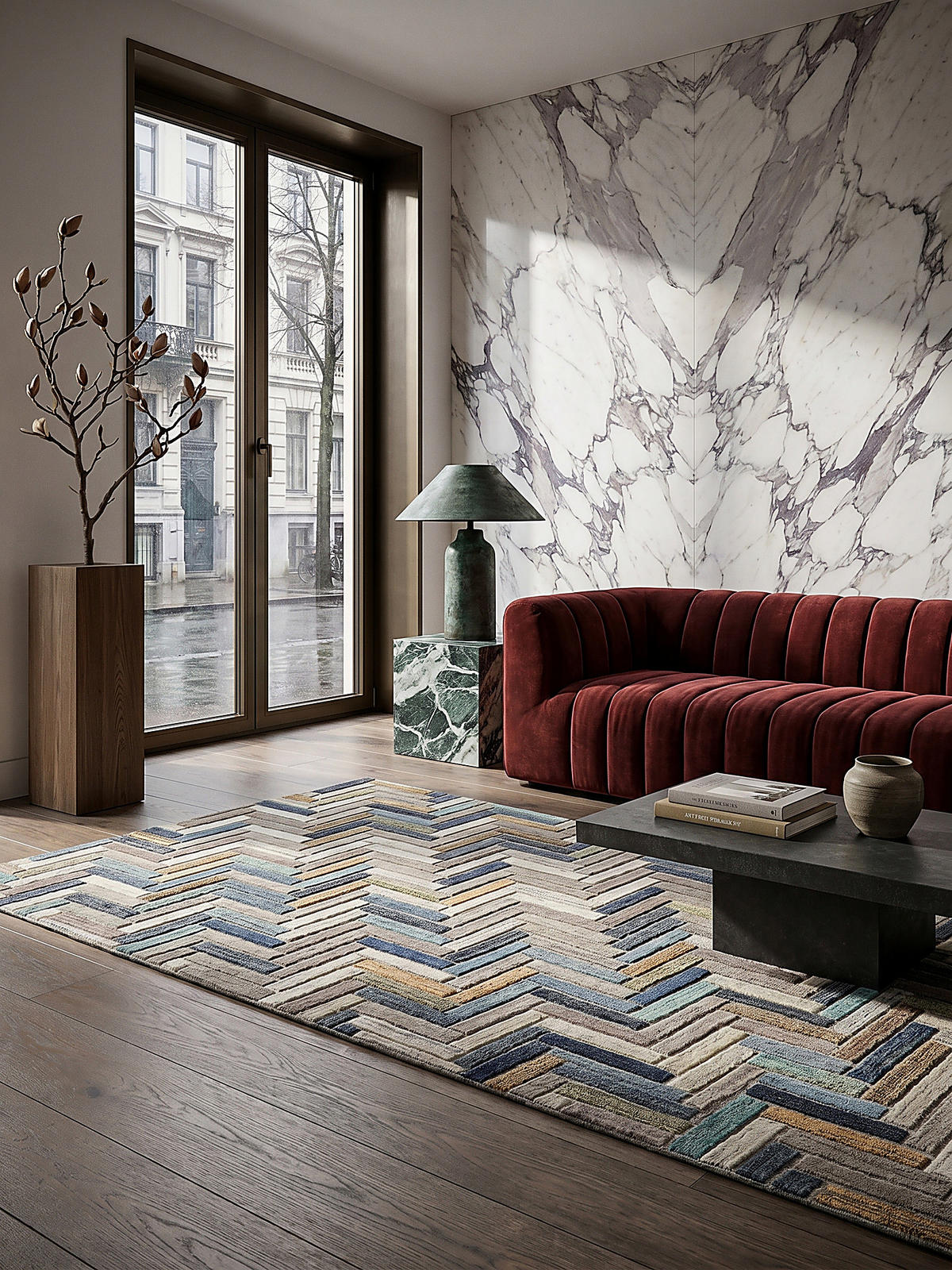 WOLLTEPPICH Mosaik-Design mehrfarbig ESK FINN - Blau, Textil (230/160cm) - KADIMA DESIGN