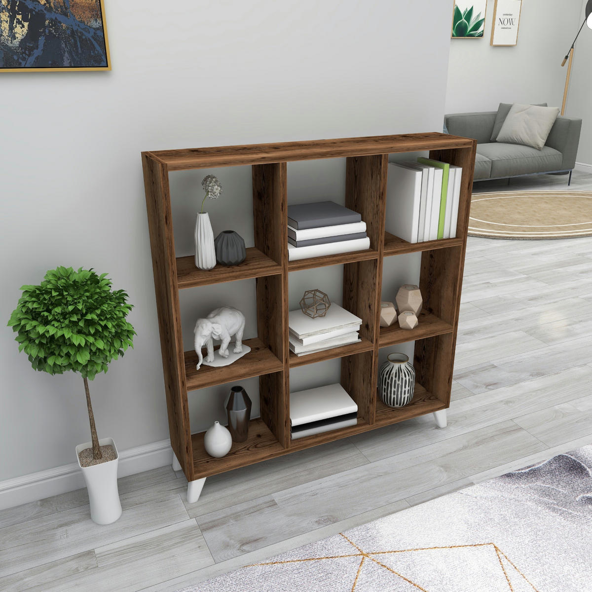 STANDREGAL Svedala - Alteiche/Weiß, Holzwerkstoff (88/100/20cm) - [en.casa]