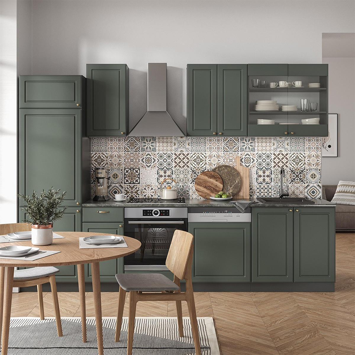 KUCHYNSKÝ KÚT Fame-Line Zeleno-zlatý vidiecky dom/antracit 300 cm , AP Oak - zelená/antracitová, kompozitné drevo (300/206.8/60cm) - Vicco