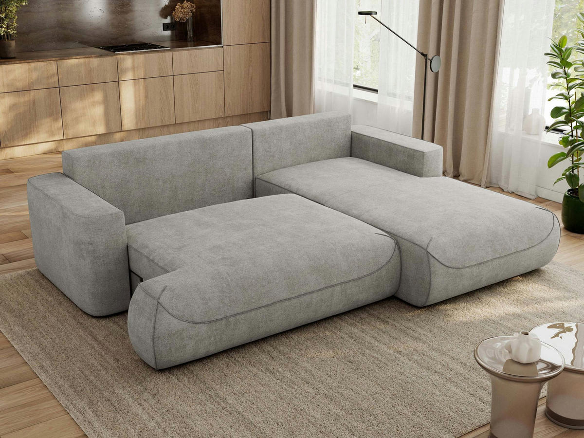 ECKSOFA OVO L Hellgrau Struktur - Rechts Seite - Hellgrau/Schwarz, Kunststoff/Textil (195/271cm) - MKS