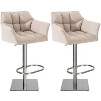 BARHOCKER 2er Set Damaskus Stoff edelstahl elfenbein - Edelstahlfarben/Naturfarben, Textil/Metall (64/110/48cm) - TPFLiving