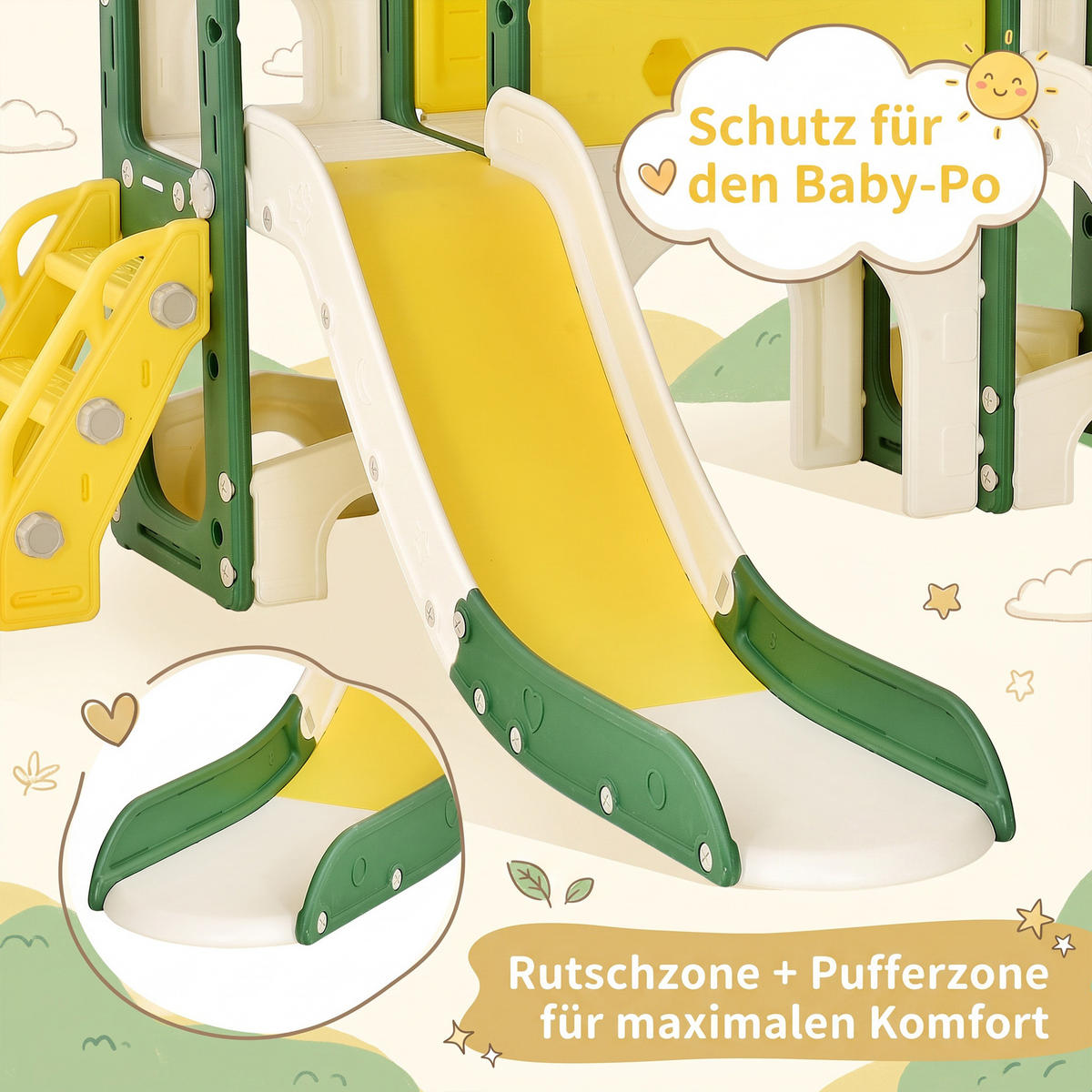 KINDERRUTSCHE 7 in 1 Indoor und Outdoor Babyrutsche mit schieber, Gelb - Gelb, Kunststoff (166/96/203cm) - GENKI LIVING
