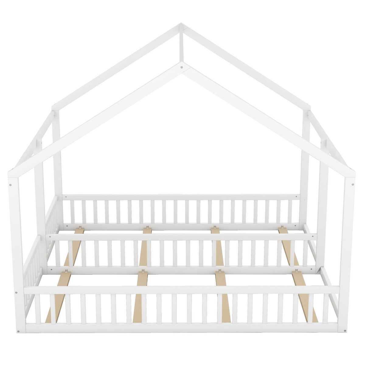 HAUSBETT 90/200 cm in Weiß – 2 Einzelbetten 90/200 cm mit Dach - Weiß, Holz (90/200cm) - BEAOK