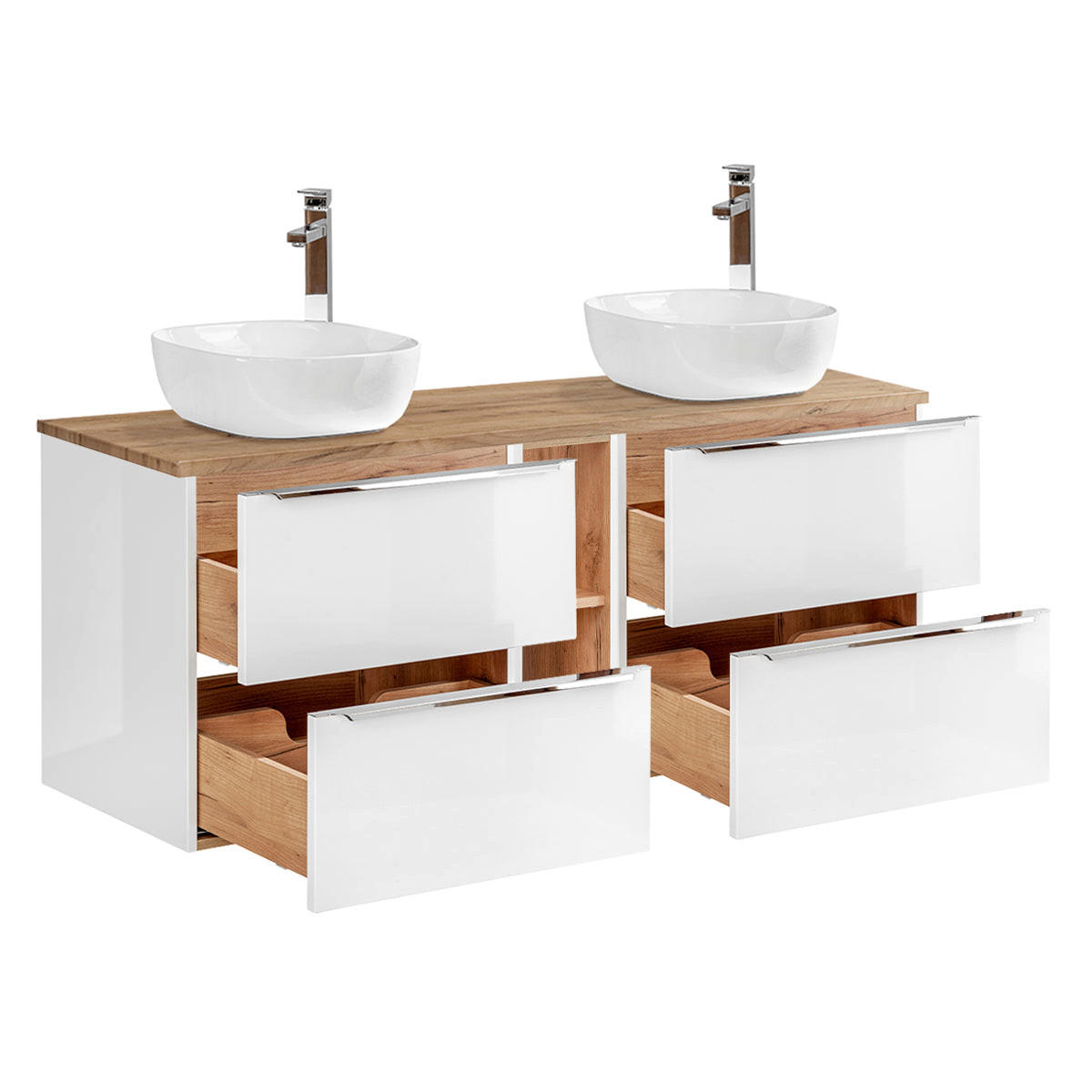 DOPPELWASCHTISCH 140.4cm April Weiß - Weiß, Holzwerkstoff (140.4/59/46cm) - Petits-meubles