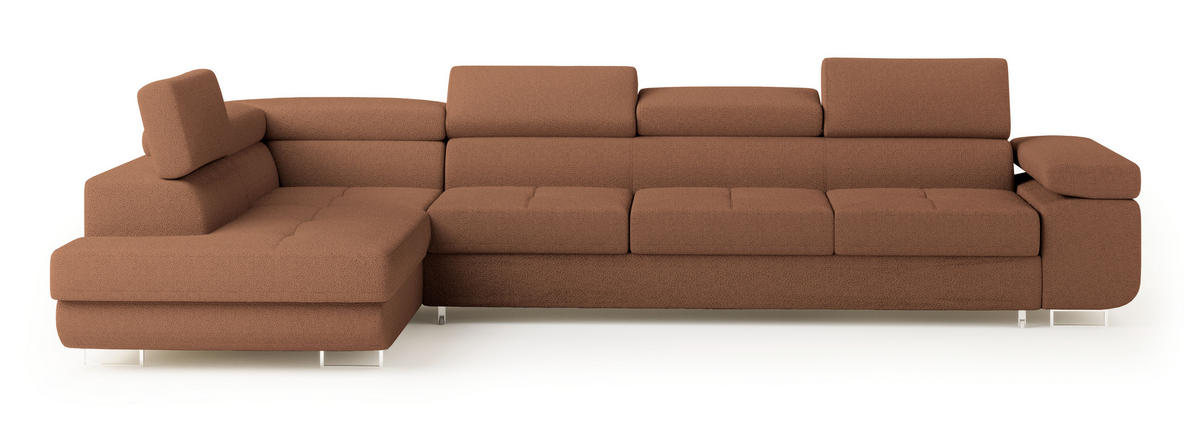 ECKSOFA VICENTE Kupferfarben Boucle-Stoff mit Schlaffunktion - Kupferfarben, Holz (346/202cm) - MASSENO