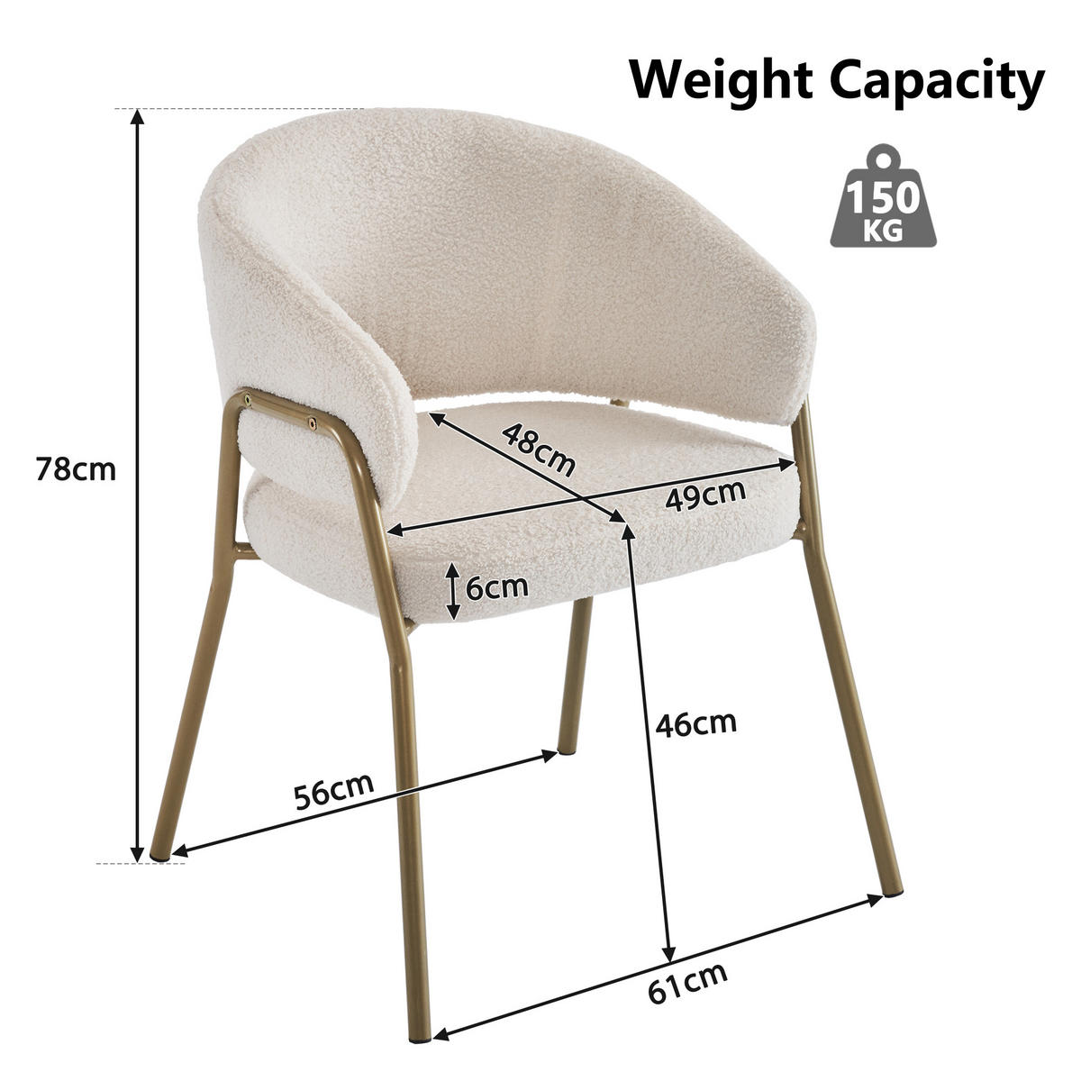 STUHL-SET 2 Stück Lamm Samt Weiß - Weiß, Holzwerkstoff/Textil (48/78/49cm) - Urban Meuble
