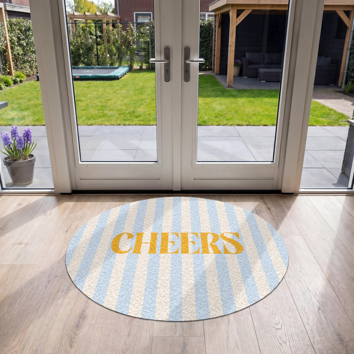 FUSSMATTE Orange – Blau – Streifen – Cheers 120x120 cm - Hellblau, Kunststoff (120/0.4cm) - MuchoWow