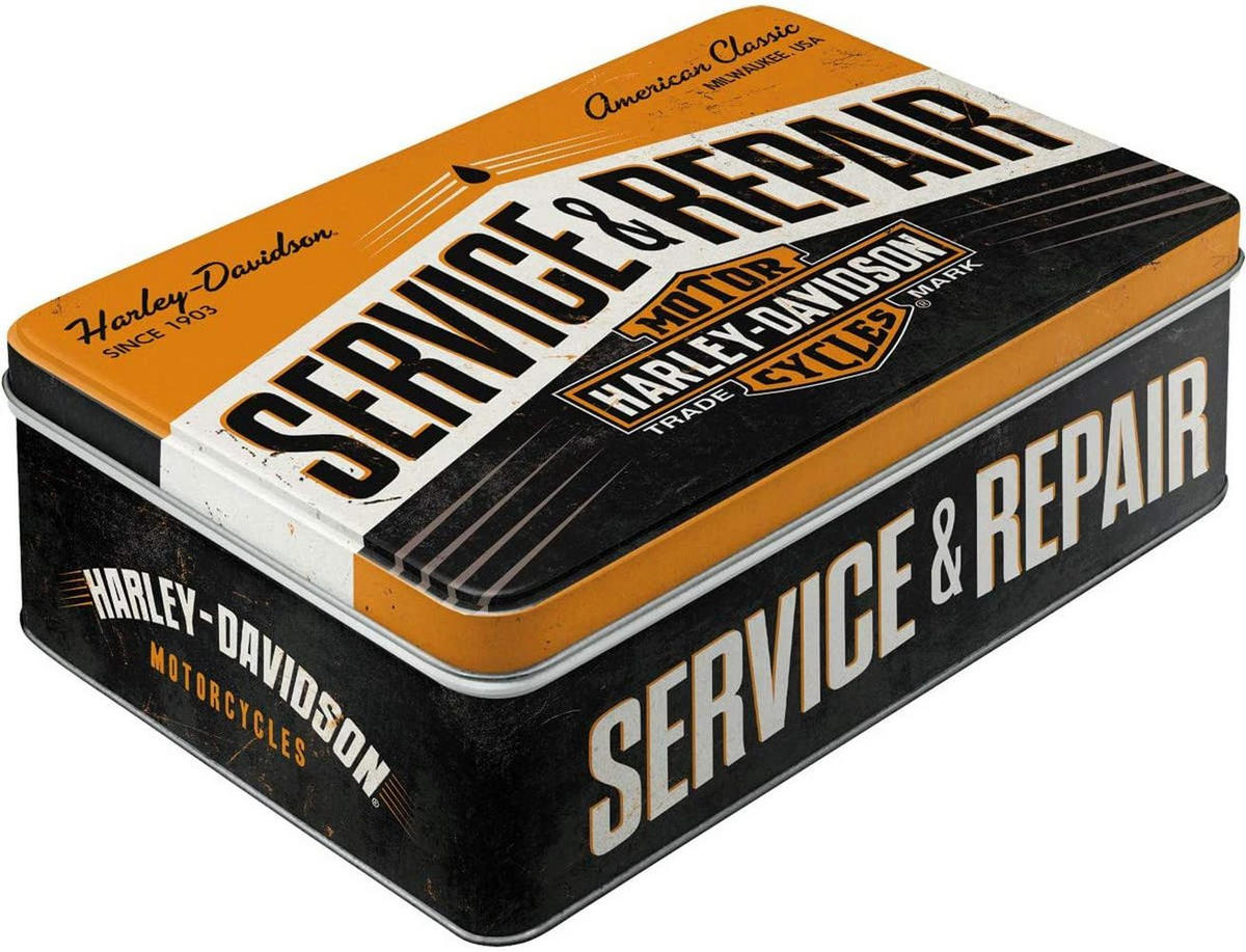VORRATSDOSE flach Harley-Davidson Service & Repair - Multicolor, Metall (23/7/16cm) - Nostalgic-Art