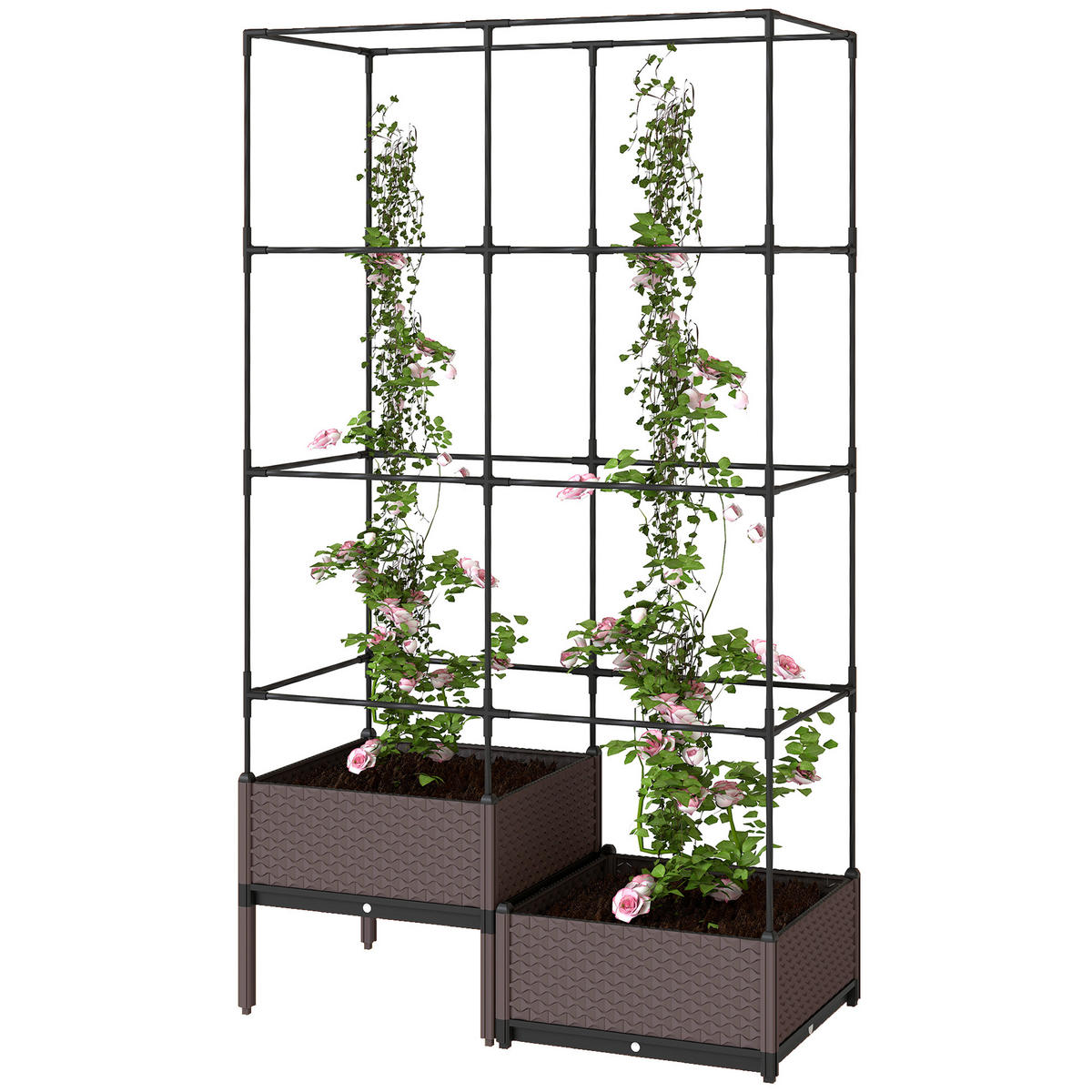 HOCHBEET DE-05398 2-stöckig, mit Rankgitter Kunststoff/Stahl - Schwarz, Metall (100/174/50cm) - ComfortXL