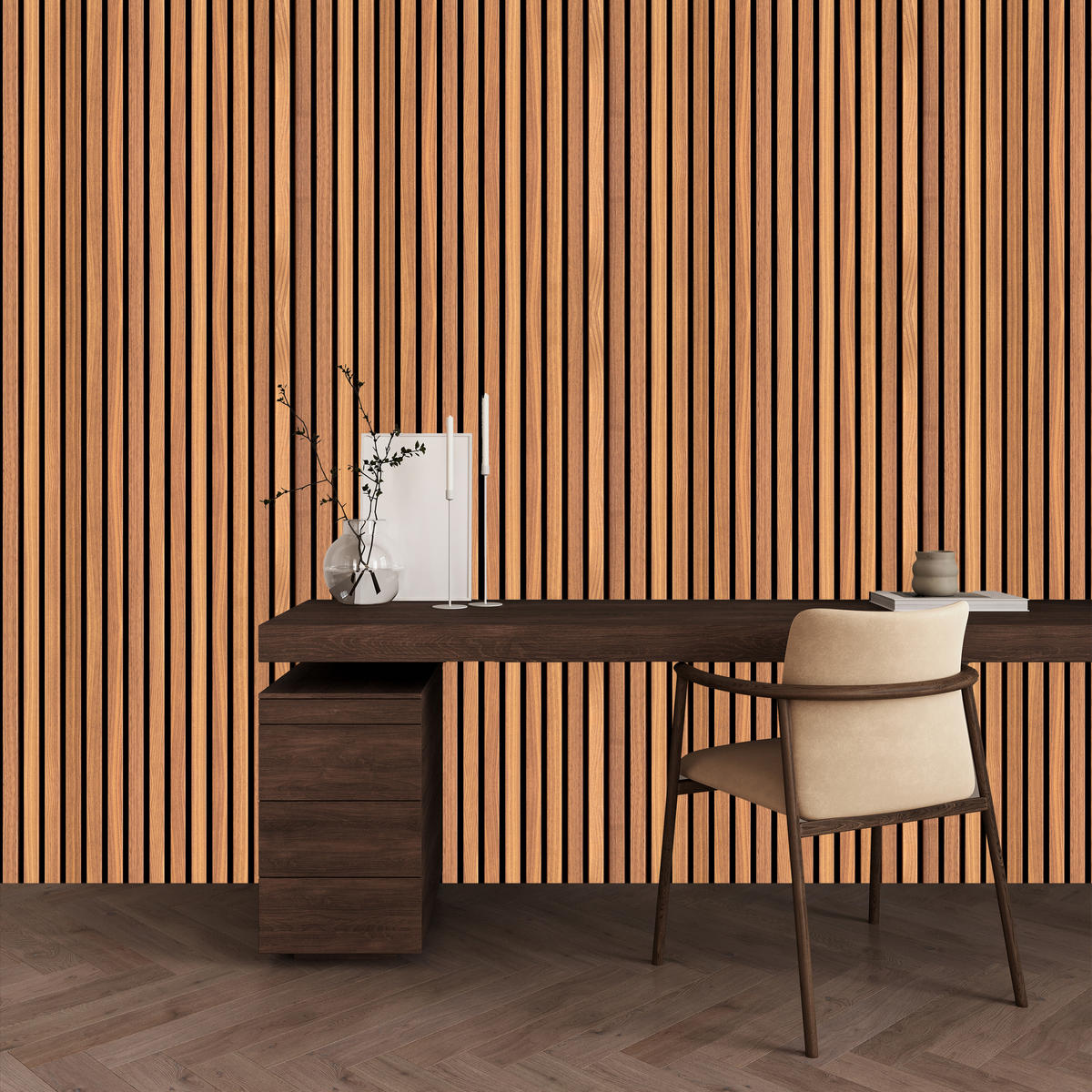 VLIESTAPETE Holzlamellen in 3D-Optik – Braun, Schwarz – 50x1000 cm - Schwarz/Braun, Papier (50/1000cm) - Muralo
