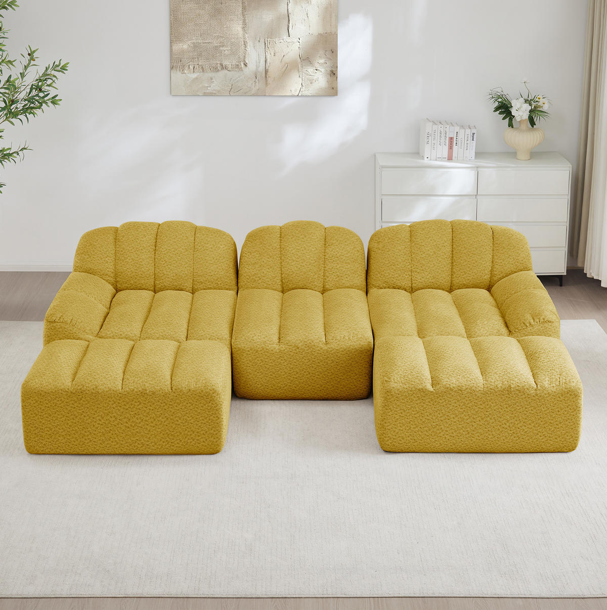SOFA modular U-Form oder 3-Sitzer Granulierter Fleece Gelb - Gelb, Kunststoff (165/79/288.1cm) - Meubliv