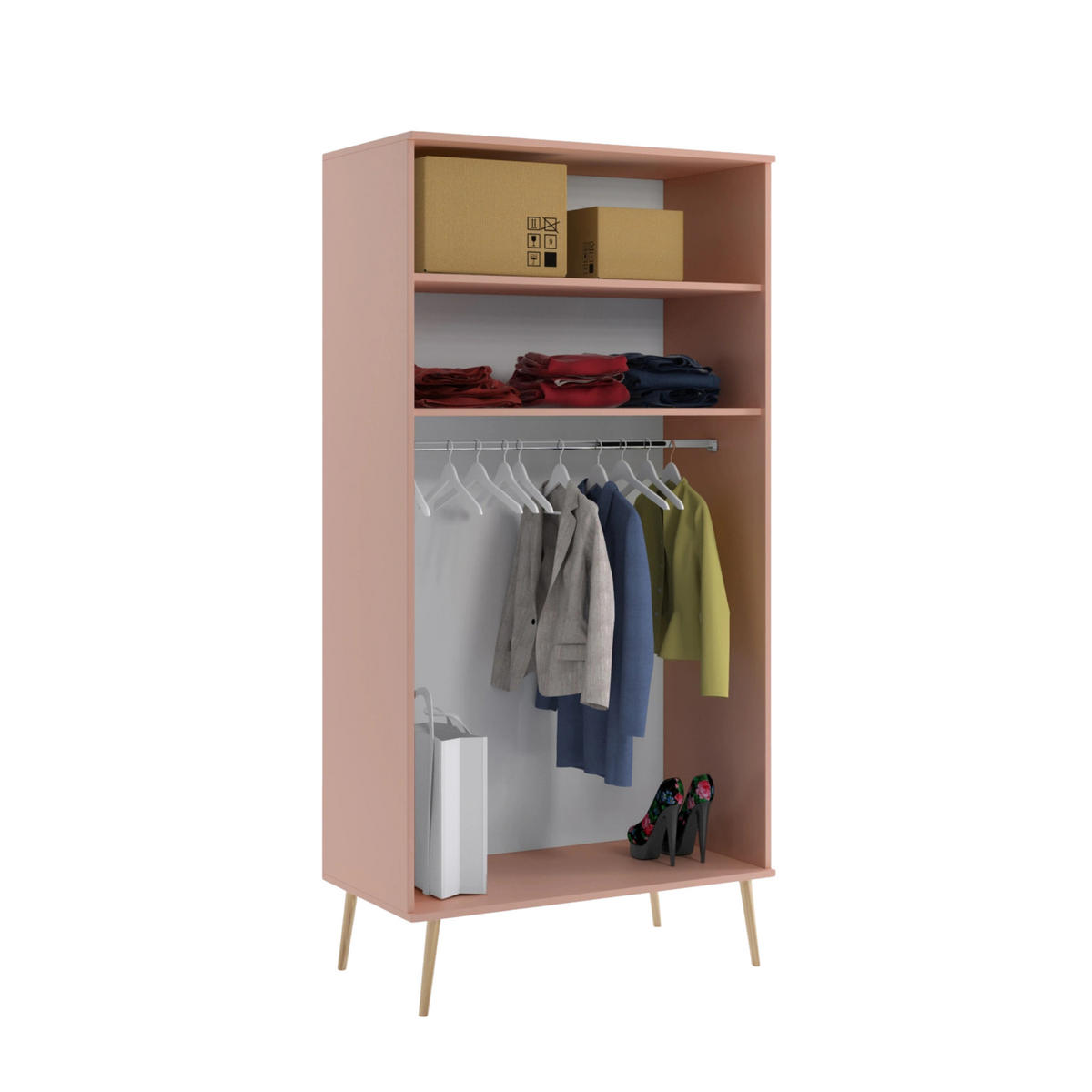 KLEIDERSCHRANK NATURA, 100 cm, Rosa, mit Kleiderstange - Rosa, Holz (100/202/52cm) - Excellent Home