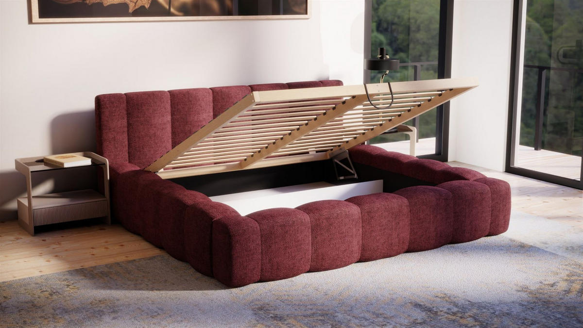 POLSTERBETT Lizeth Komplettset - Rot, Holzwerkstoff/Textil (140/200cm) - Fun Möbel