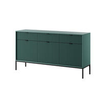 KOMMODE Nova Grün, Schwarze Beine und Schwarze Griffe, Dreitürig - Schwarz/Grün, Holzwerkstoff/Metall (154/83/39cm) - Bettso