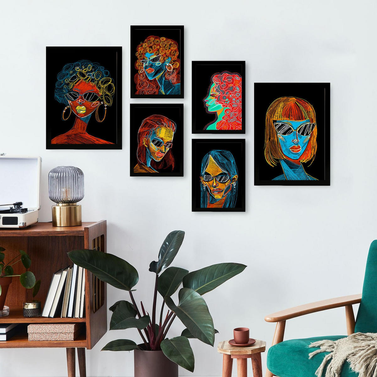 POSTER Set Mit 6 Schönheitstöne 3 In Weibliche Zusammenfassung Ästhetische Dekorative Gemälde Für Ihr Wohnzimmer Zuhause A3 & A4 Schwarzer Rahmen - Schwarz, Papier (29/3cm) - Nacnic