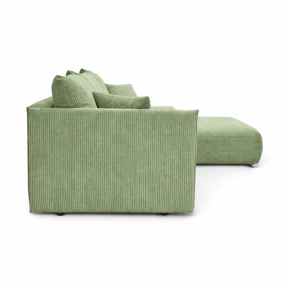 ECKSOFA L-Form Schlaffunktion Livorno Cord-Stoff Hellgrün Rechts - Chromfarben/Schwarz, Holz/Kunststoff (246/188cm) - Kaiser Möbel