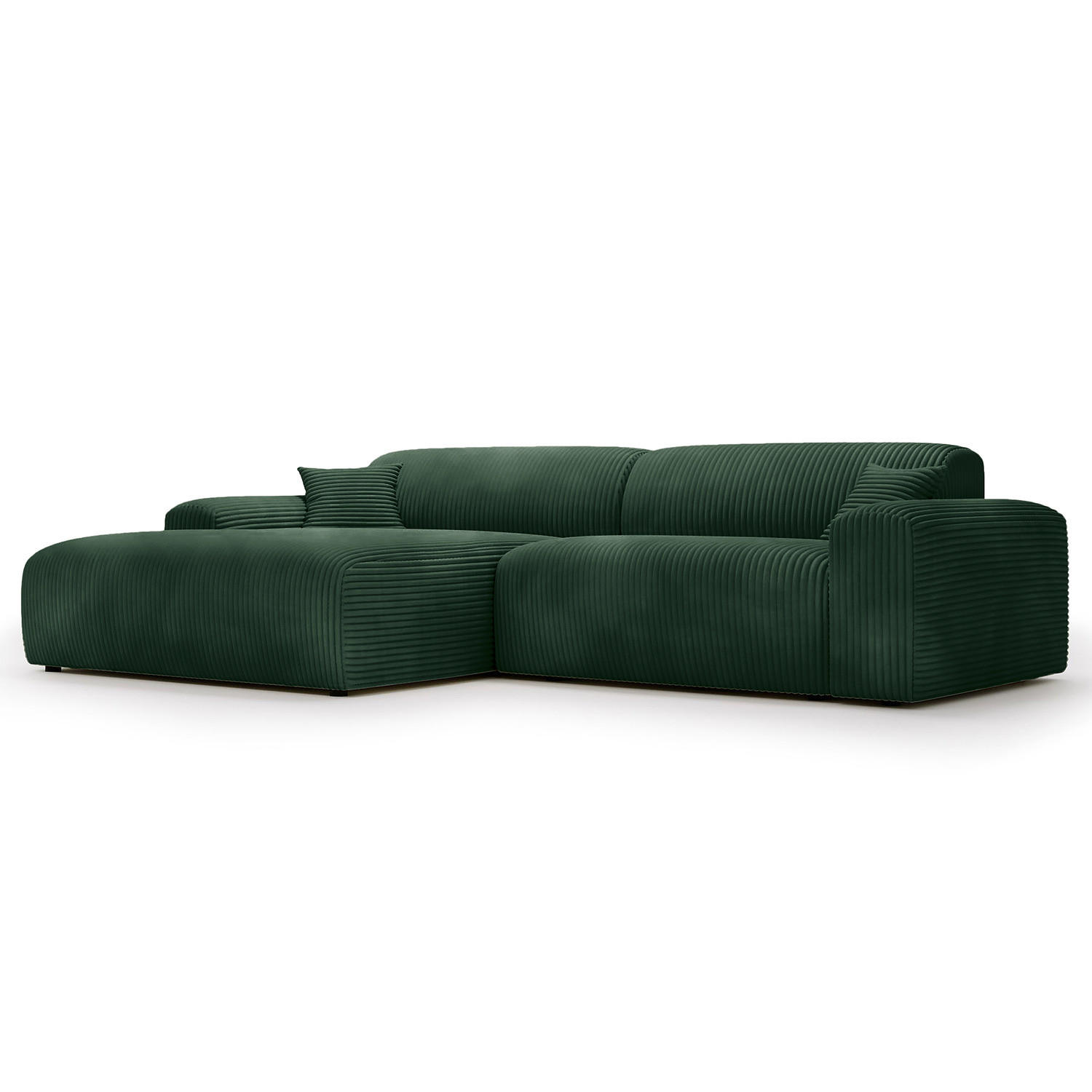 ECKSOFA mit Longchair - Cord - Schwarz/Grün, Kunststoff/Textil (284/178cm) - home24
