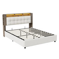 POLSTERBETT 160x200 cm, hydraulischer Bettkasten, Stauraumkopf, LED, kabelloses Laden, Flauschstoff, Beige - Beige, Holz (160/200cm) - BRILVERDE
