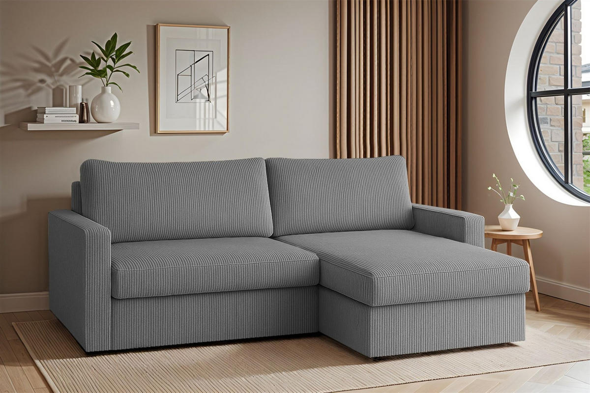ECKSOFA Bendik In Poso - Grau, Holzwerkstoff/Textil (224/140cm) - Fun Möbel