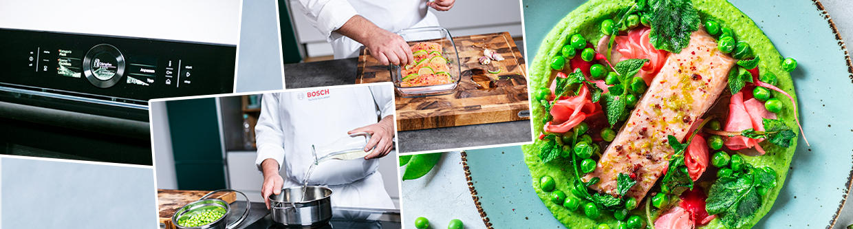 XXXLecker Rezept Erbsen-Minz-Pueree mit Lachsfilet