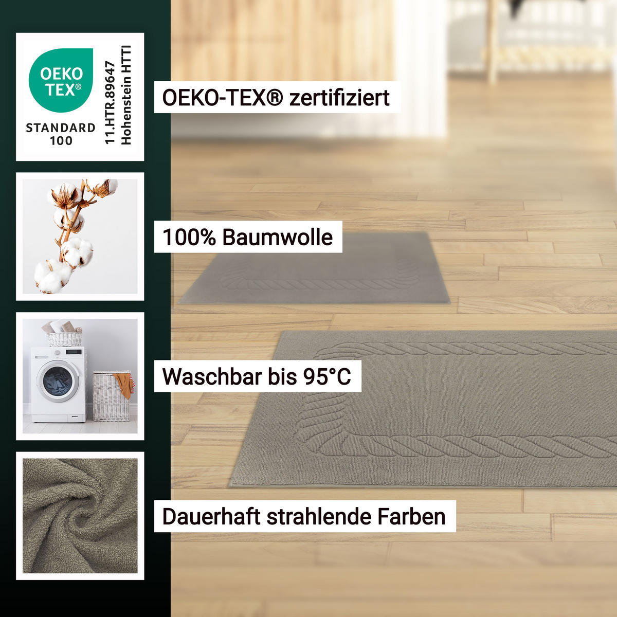BADEMATTE, 2er-Set, 50x70 cm, 100% Baumwolle, Braun - Fango, Textil (50/70cm) - Zollner