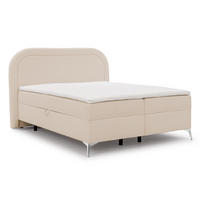 BOXBETT Sonna 160/200 cm Hellbeige Bouclé-Stoff mit abgerundetem Kopfteil und mit silbernen Metallfüßen - Beige/Silberfarben, Holz/Textil (160/200cm) - S-Style Möbel